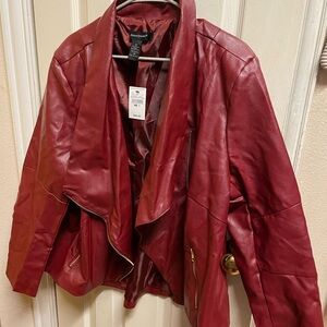 NWT- Ashley Stewart Burgundy faux Leather Jacket